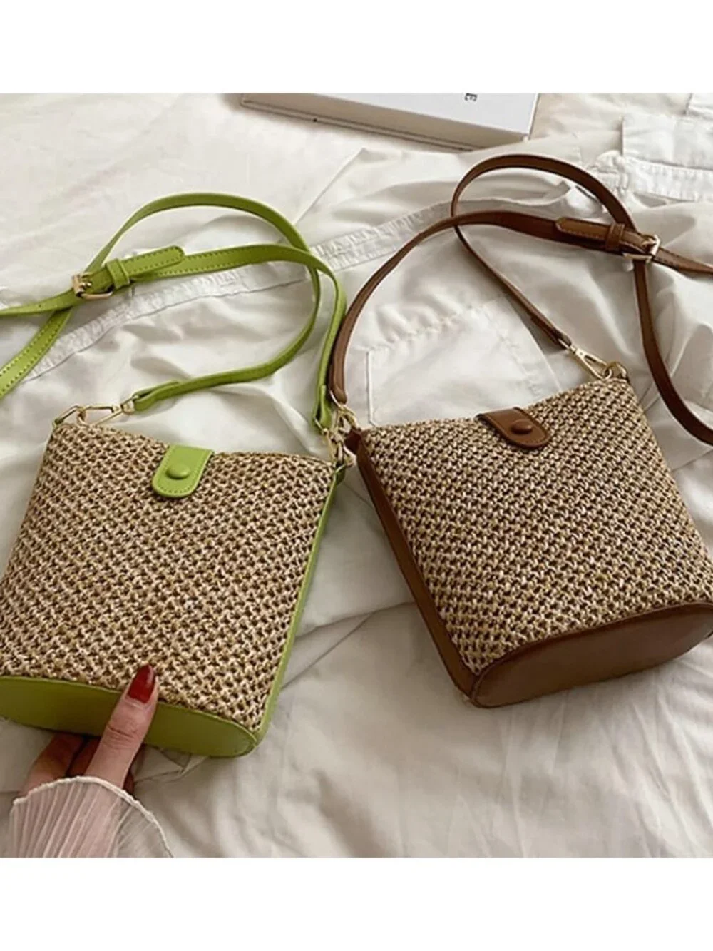 Straw Beach Bags For Women Rattan Purse Summer Straw Cross-body Bag Raffia Handb - Picture 6 of 9